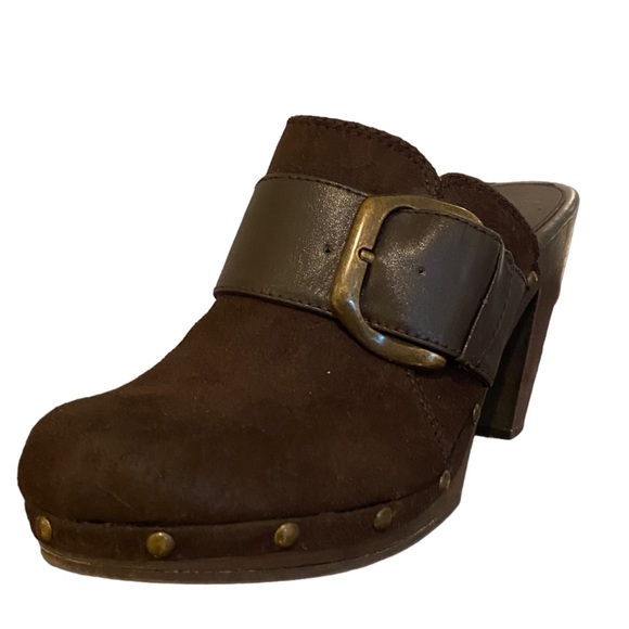 APT. 9 Dark Brown Suede with Buckle High Heel Mules Ladies 9.5 - Picture 10 of 10